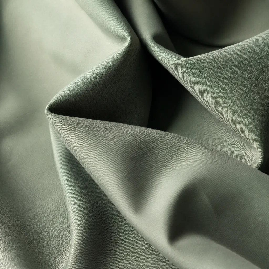 Close detail of lyocell twill with a smooth cool drape and faint silvery sheen in muted sage
